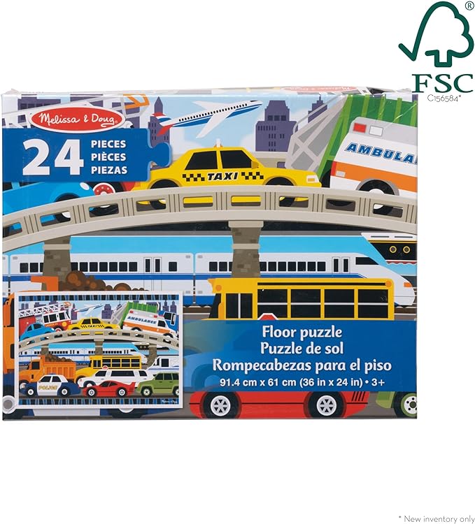 Melissa & Doug Traffic Jam Jumbo Floor Puzzle (24 Pieces, 2 x 3 Feet), Vehicle-Themed Jigsaw Puzzle for Preschoolers and Kids Ages 3+ - FSC Certified