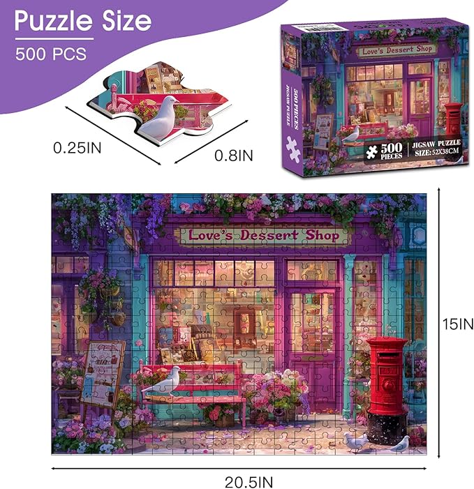 500 Piece Puzzle for Adults – Love’s Dessert Shop Jigsaw Puzzle 500 Pieces for Adults Seniors – Eco-Friendly Recycled Paper – Fun & Challenging Game Gift for Friends and Family (20.5 x 15 in)