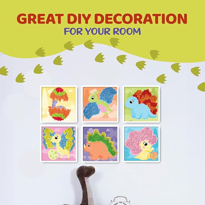 jackinthebox Poke Poke Art – Dinosaurs Theme, Mess-Free Fabric Art and Craft, Flower Pressing Kits, Gift for Kids, Easter Gifts for Girls and Boys Ages 4 5 6 7 8