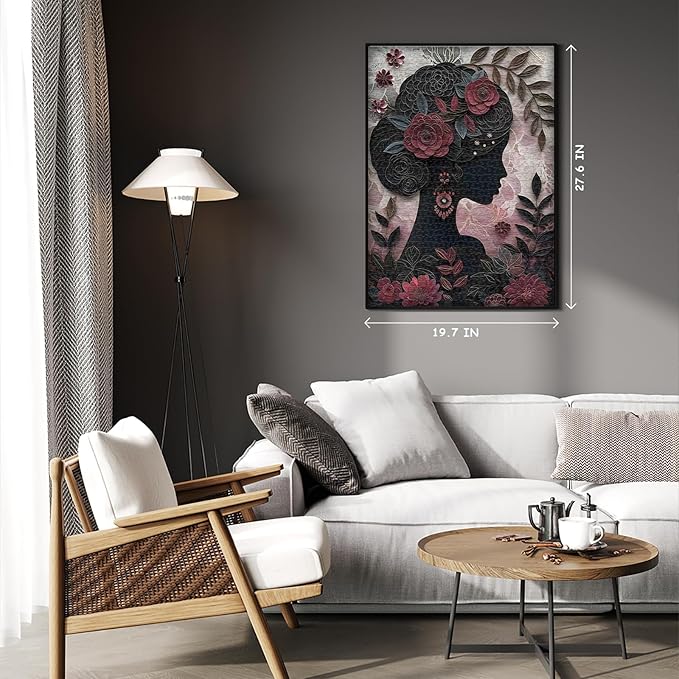 Impossible Puzzle for Adults 1000 Pieces, Black Girl Puzzles Flower Plant Aesthetic Art, Floral Elegant Black Woman Jigsaw Puzzle Paper Cut