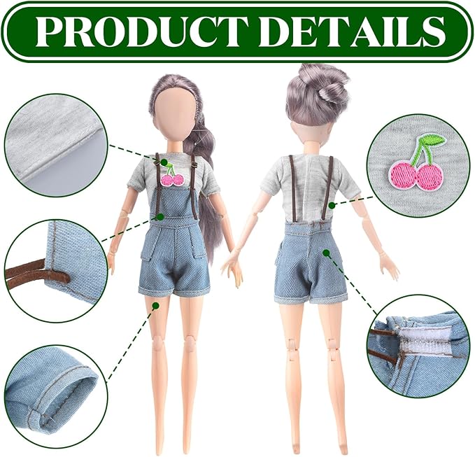 Bencailor 8 Pieces Summer Doll Clothes for 11.5 Inch Doll Accessories Sweaters Denim Pant Regular Outfit Clothing for Girls(T Shirt and Suspender Trousers)