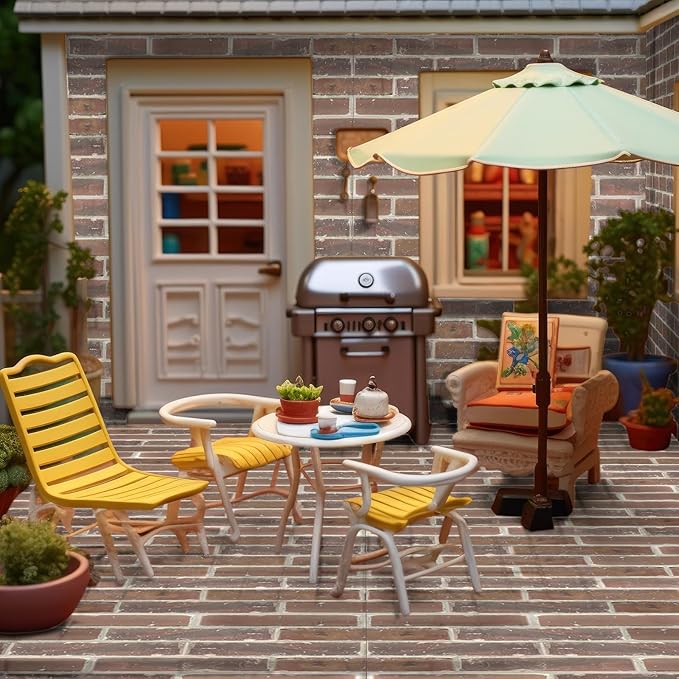 Flutesan 12 Pcs Miniature Dollhouse Wallpaper and Flooring Peel and Stick Mini DIY Self Adhesive Dollhouse Accessories 8.27 x 11.69 Inch (Gray Clinker)