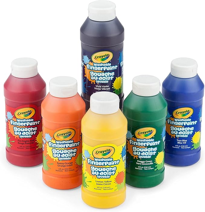 Crayola Washable Finger Paints (6ct), Toddler Paint Set, Nontoxic Finger Paint for Kids, Arts & Crafts Supplies for Toddlers, Teacher Classroom Must Have [Amazon Exclusive]