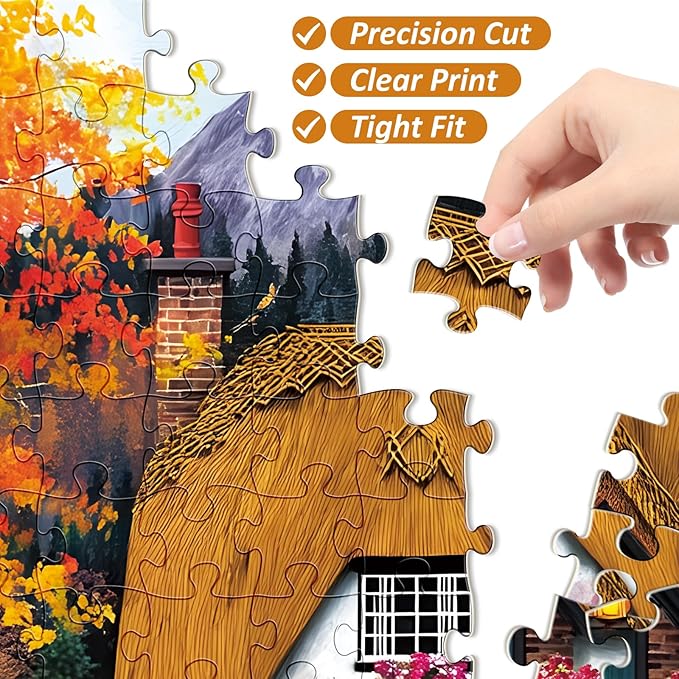 300 Piece Puzzle for Adults,Harvest at The Cabin Puzzle for Kids Teens Adults,Interlock Perfectly Letter on Back,Autumn Scene Jigsaw Puzzle,Gifts for Halloween Christmas Family Games Lovers,20.5*15In