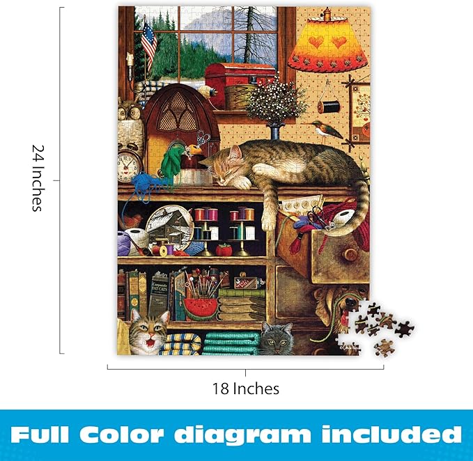 Buffalo Games – Charles Wysocki Yarn Duty 750 Piece Jigsaw Puzzle for Adults, Cozy Cat Americana Artwork, Made in USA