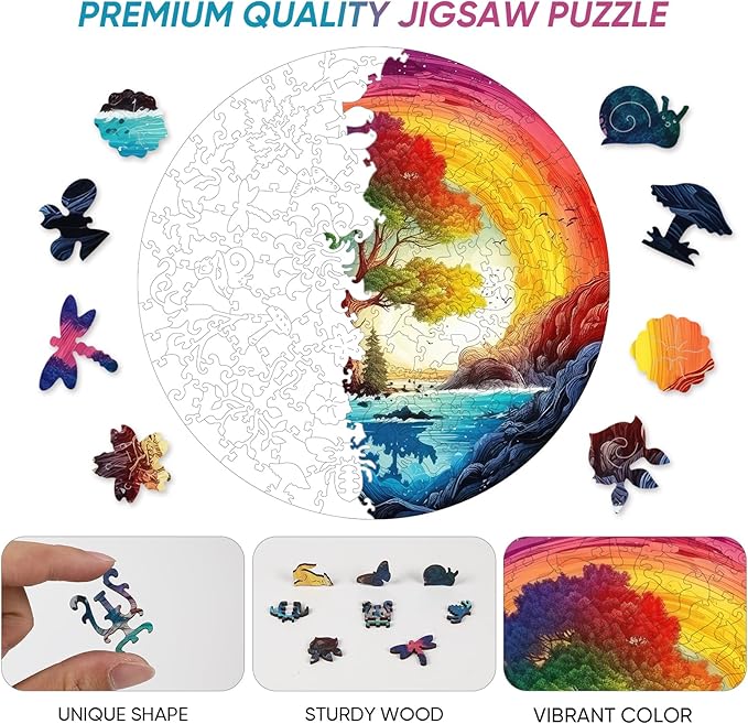 Reouinty Puzzles for Adults 200 Pieces, Life Tree Rainbow Waterfall Jigsaw Puzzles, Wall Decor, Unique Shape Adult Puzzles, Wood Puzzle Creative Gift for Adults 11.2x11.2 in