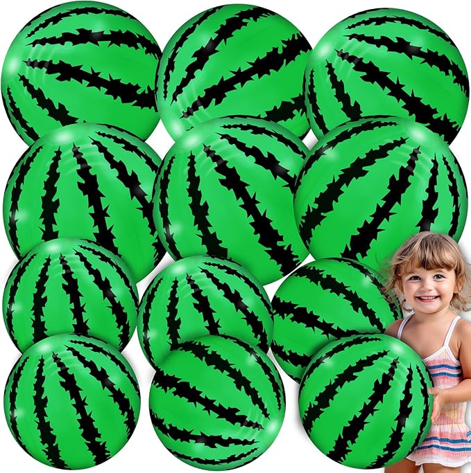 [ 10''+8'' ] 12 Pack Watermelon Beach Balls Bulk, Inflatable Mini Beach Ball for Kids Swimming Pool Toys Birthday Party Favors Outdoor Summer Essentials Water Toys,Fruits Theme Pool Party Decorations