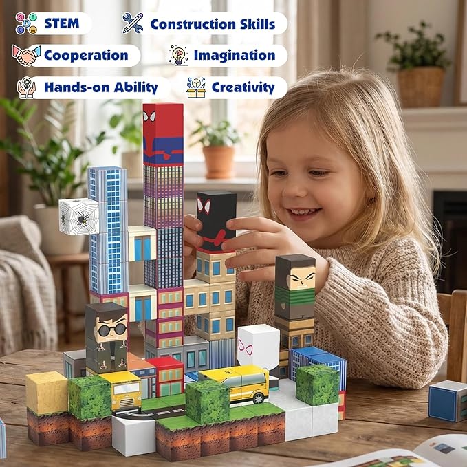 100PCS Magnetic Blocks Set - 0.8inch Magnetic Building Blocks for Kids Age 3+, Sensory Stacking Toys for Boys & Girls, Spider Toys Magnet Cube Creative Educational Gift