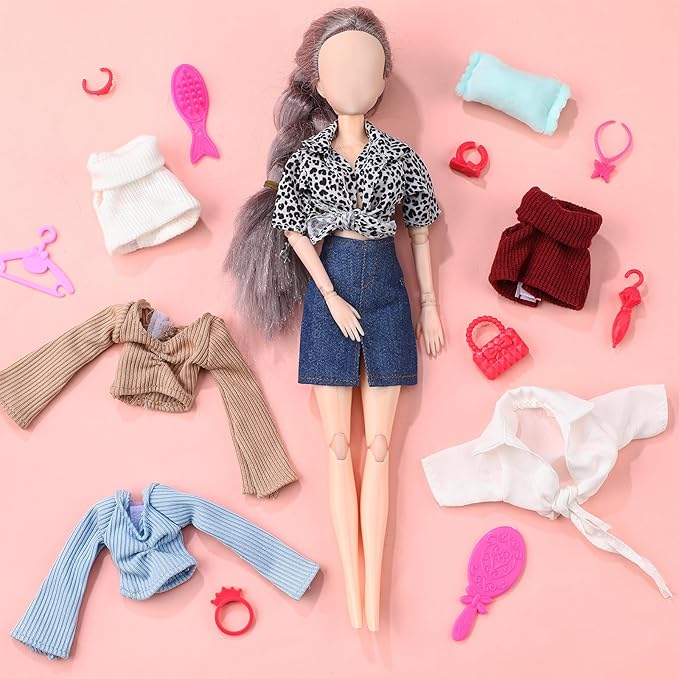 Bencailor 6 Pcs Doll Clothes for 11.8 Inch Doll Clothing Outfit Accessories Winter Coat Tops Swimwear T Shirt Dress Outfit Birthday Gift(Retro Style,Medium Color)