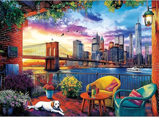 500 Piece Puzzle for Adult,Balcony Sunset Landscape Puzzle for Adult Senior,City Bridge Jigsaw Puzzle with Letters on Back,No Dust,Challenging Family Game Gifts for Friends Men Women Seniors,20.5*15In