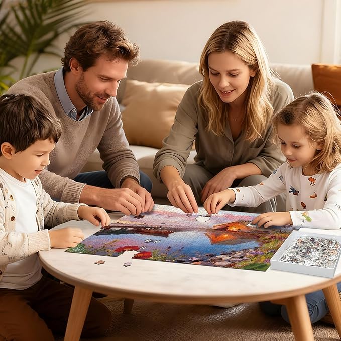 1000 Piece Puzzle for Adults Lake in Morning Jigsaw Puzzles with Letters on Back Nature Landscape Family Puzzles Wall Decor Funny Gifts for for Valentine Friends Parents (27.56x19.7 Inch)