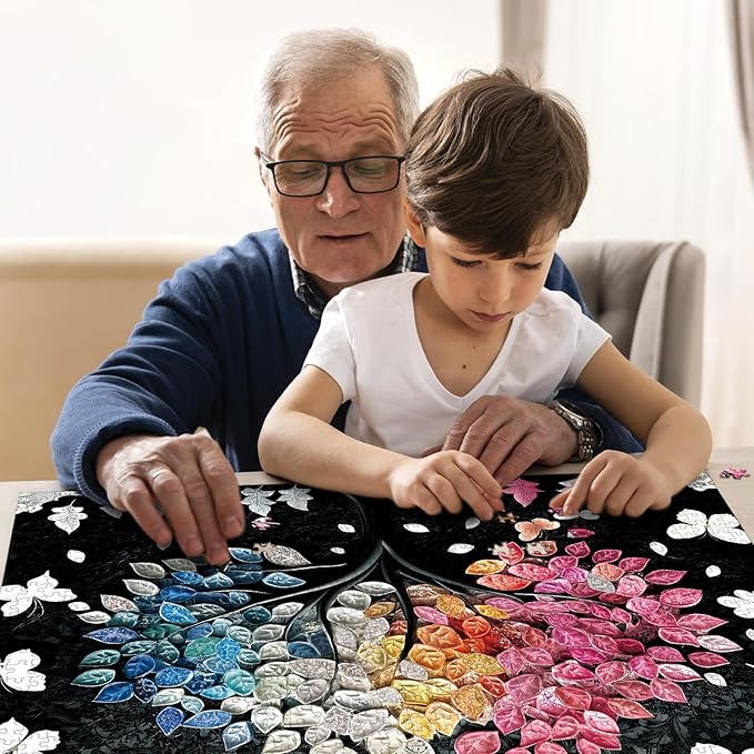 Puzzle for Adults 1000 Pieces,Gradient Crystal Leaf Flowers Tree Puzzle, Challening Impossible Difficult Hard Fun 1000 Pieces Jigsaw Puzzles for Adults Family with Letters on Back
