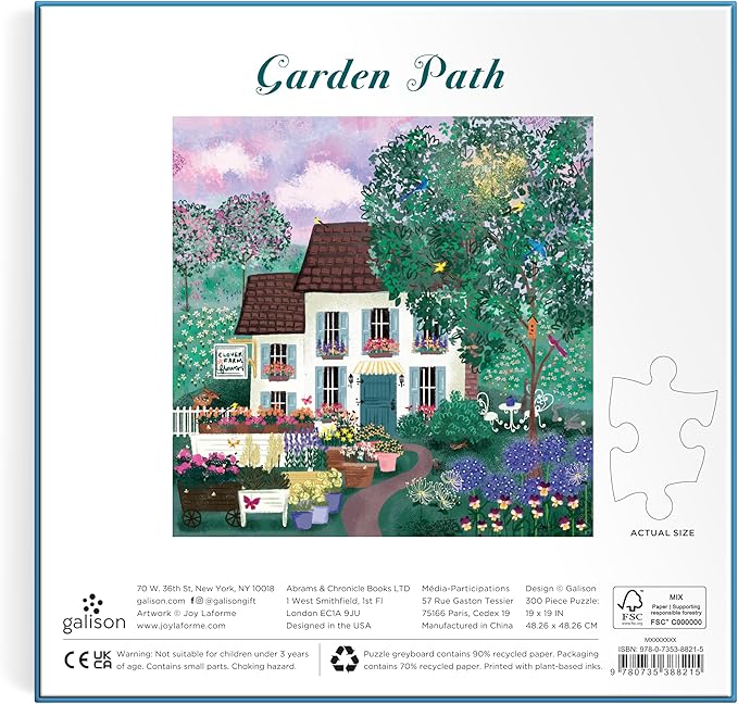 Galison Garden Path – 300 Piece Puzzle Fun and Challenging Activity with Bright and Bold Artwork of Country Cottage and Plant Path for Adults and Families