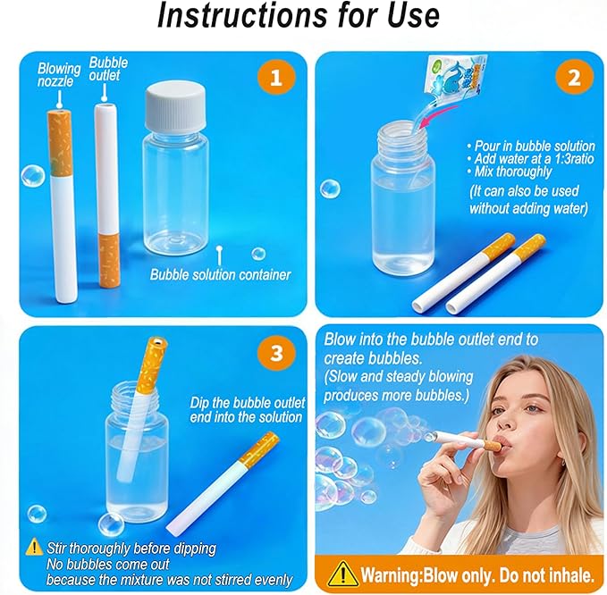 6-Pack Realistic Mini Cigarette Bubble Blowers – Novelty Stress Relief Toy Set for Adults, Funny Gag Gift & Party Favor