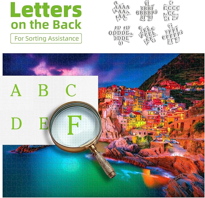 Cinque Terre Coastal Nightfall 1000 Piece Puzzle for Adults, Fun Puzzles for Adults 1000 Pieces with HD Print & Poster, 27.5 * 19.7 in Dust Free, for Gifts Halloween Christmas Family Games Lovers