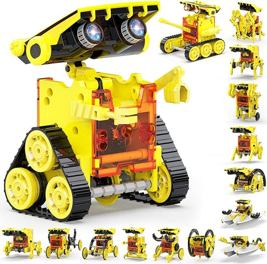 Wesfuner 30-in-1 STEM Solar Robot Kit Toys, 243 Pieces Educational Building Science Experiment Kit for Kids Aged 8-12, Birthday Gifts Kids Aged 8 9 10 11 12 13 Years Old(Yellow)