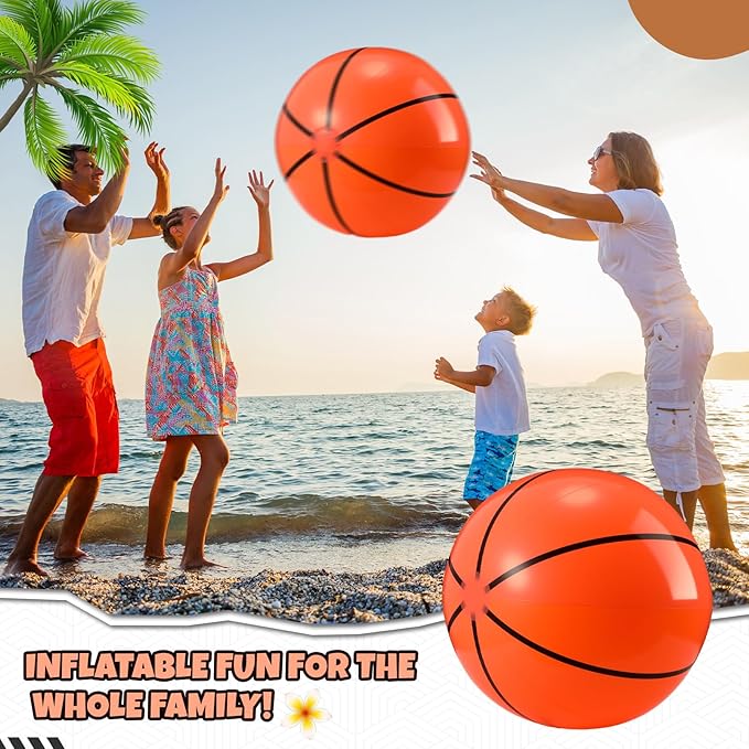 2 Pack 20 Inch Inflatable Basketball, Large Basketball Beach Ball for Pool, Bouncing Sports Ball for Summer Beach Game Birthday Party Decorations