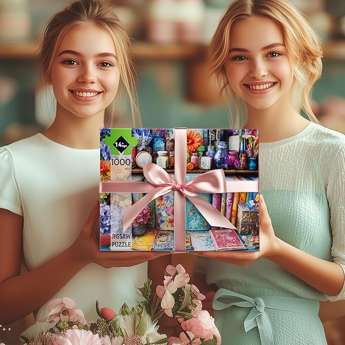 1000 Piece Puzzles for Adults, Vibrant Floral Book Jigsaw Puzzles 1000 Pieces, Flower Handbook Nook Puzzles with Letters on Back, Creative Games Gifts and Home Decor, 27.5" × 19.6“, 1:1 Poster