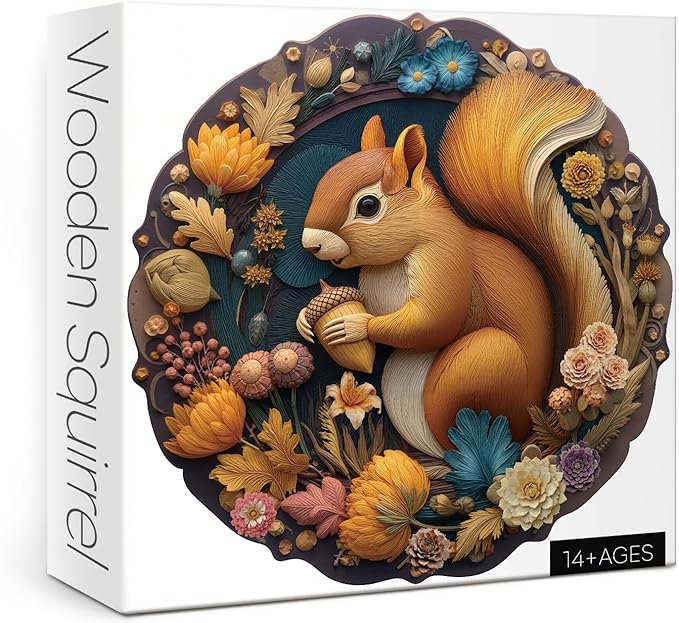 Flower Squirrel Puzzle for Adults 1000 Pieces, Cute Animal Jigsaw Puzzle, Round Colorful Fall Autumn Plant Floral Puzzle