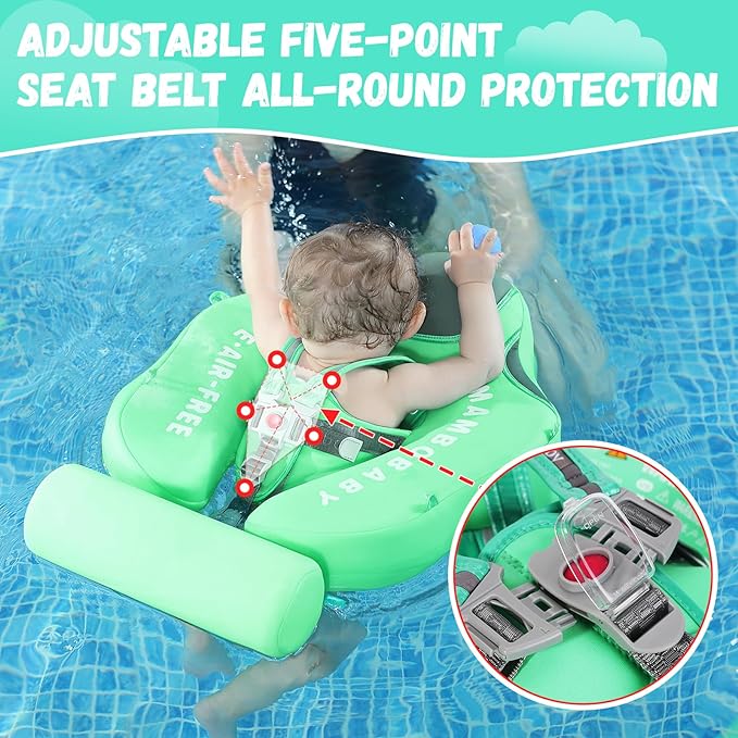 Mambobaby Baby Swim Float with Canopy Non-Inflatable Infant Pool Float with Tail 3-24 Months Avoid Flip Solid Skin-Friendly Material for Toddler Boys Girls