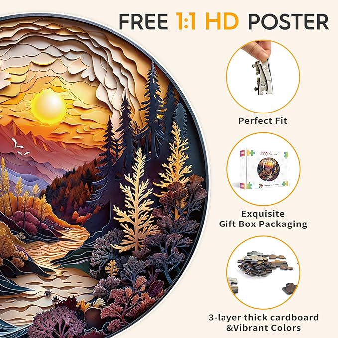 masseruon Round Puzzles for Adults 1000 Pieces-Naturelish Puzzle-26.6 * 26.6in Jigsaw Puzzles with HD Matte Finish-Hard Impossible Difficult Puzzle for Adult-Challenging Gift for Puzzle Lovers