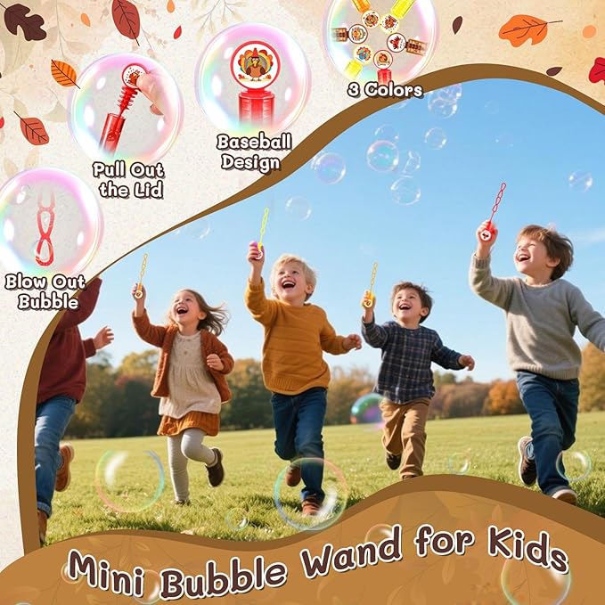 24 Pcs Mini Thanksgiving Turkey Bubble Wands Fall Party Favors Turkey Bubble Wands Bulk Thanksgiving Toys Gifts for Kids Classroom Awards Goodie Bag Fillers