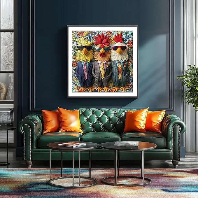 Chicken Puzzles for Adults 500 Piece, Cool Chickens in Sunglasses and Suits Theme, 500 Piece Challenge Puzzle Funny Rooster Puzzle for Solo and Family Entertainment Home Decor, 20x20 in