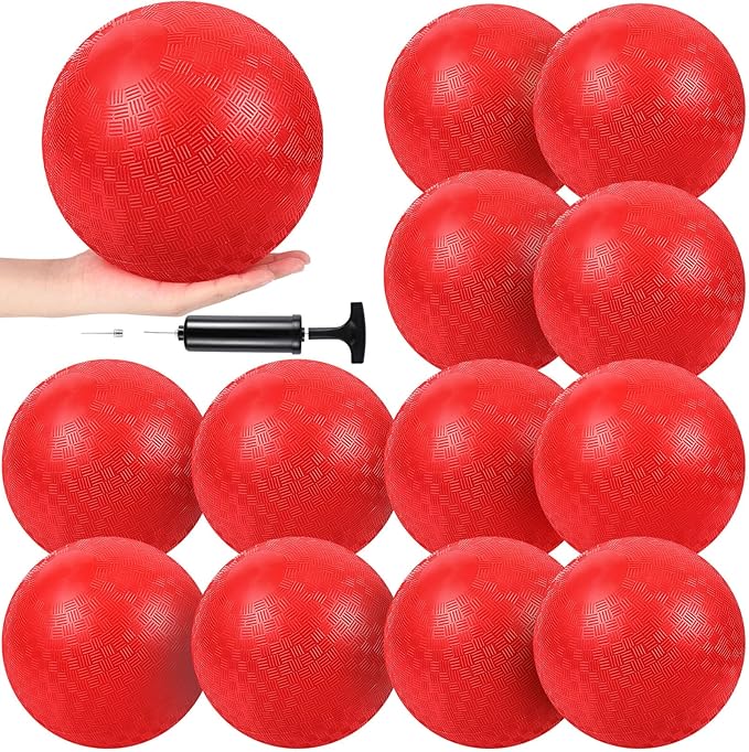 Hiboom Playground Balls 5 Inch Dodgeball Playground Balls Kick Outdoor Inflatable with 1 Pcs Hand Pump for Adults Yoga Exercise Gym Schoolyard (Red,12 Pcs)