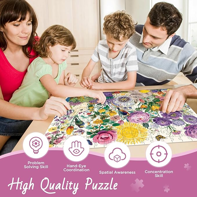 300 Pieces Jigsaw Puzzles for Adults, Summer Garden Jigsaw Puzzle for Adults Elders Seniors, Birds and Floral Puzzle, Interlock Perfectly Letter on Back, Home Decor Party Gift Toy 20.5 x 15 in