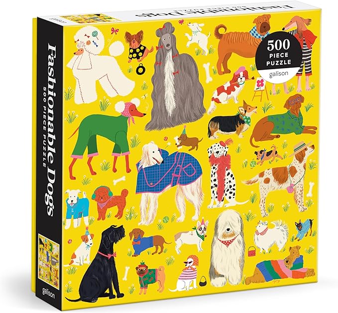Galison Fashionable Dogs – 500 Piece Jigsaw Puzzle Featuring Vibrant Artwork of Well Dressed and Glamorous Dogs in All Shapes and Sizes