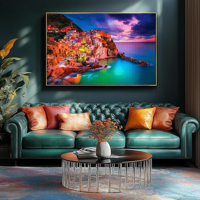 Cinque Terre Coastal Nightfall 1000 Piece Puzzle for Adults, Fun Puzzles for Adults 1000 Pieces with HD Print & Poster, 27.5 * 19.7 in Dust Free, for Gifts Halloween Christmas Family Games Lovers