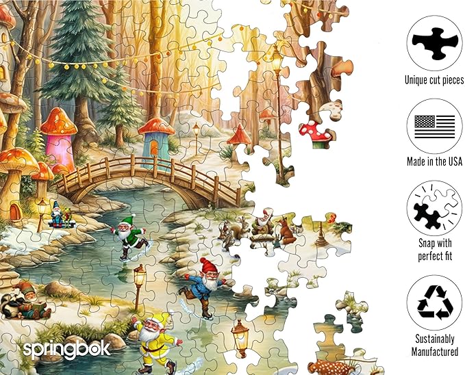 Springbok Gnomeland in Winter 500 Piece Puzzle for Adults and Families - Christmas Puzzle - Unique Cut Pieces - Made in USA