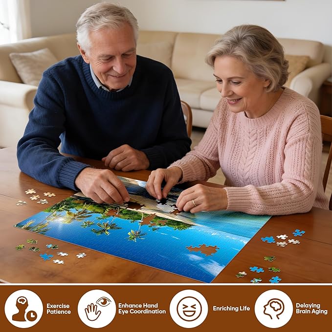 Puzzles for Adults 500 Piece Puzzle Hawaiian Sunset Beach Jigsaw Puzzle, Art Home Decor DIY Funny Game Toy Challenging Puzzles Gift for Mom, Wife, Friend, Finished Size is 21 x 15