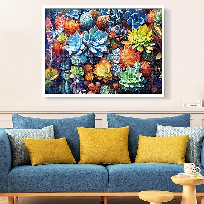 500 Piece Puzzle for Adults-Succulent Plant Puzzle| Recycled Cardboard Jigsaw Puzzles 500 Pieces | Challenging Family Activity Great Gift Idea for Family Friends | Difficult Puzzles Size 20.5X 15 in
