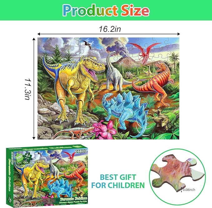 Puzzles for Kids Ages 4-8, 6-8, 8-10, Jigsaw Puzzles 100 Piece Big Dinosaur Floor Puzzle for Kids Children Educational Toys for Little Boys and Girls