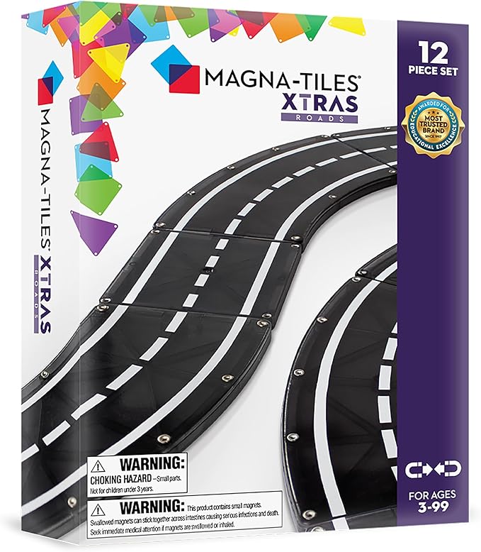 MAGNA-TILES XTRAS: Roads 12 Piece Magnetic Construction Set, The ORIGINAL Magnetic Building Brand