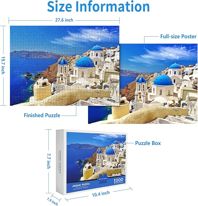 1000 Piece Puzzle for Adults Aegean Sea Puzzles Greece Santorini Landscape Puzzle Reduced Pressure Toy Gift Natural Scene Puzzles 1000 Pieces Jigsaw Puzzle 1000 Pieces for Teens Seniors