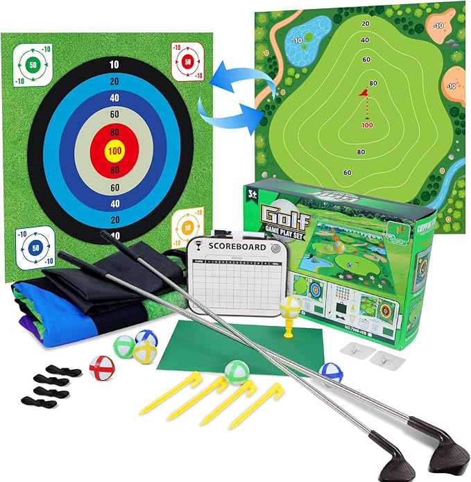 ASTRAEA Golf Chipping Game, Golf Battle Game with Hitting Mat for Kids Adults Indoor and Outdoor, 60" x 60" Double Sided Practice Mat with 2 Clubs & 20 Sticky Balls for Backyard