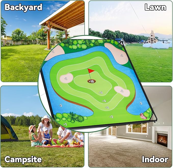 Liberry Golf Chipping Game with Large Chipping Mat, Upgraded Adjustable Golf Club, 25 Sticky Balls, Outdoor Indoor Sports Toy Gifts for Adults Kids, Family Yard Target Game