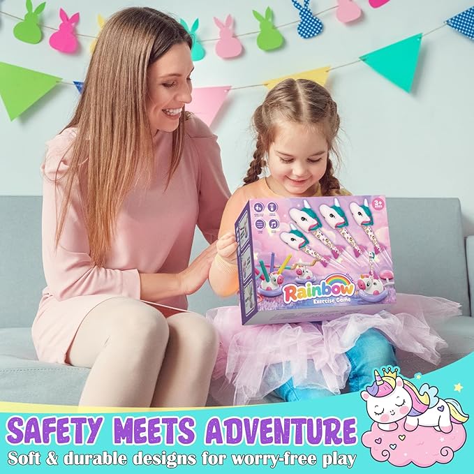 Easter Outdoor Toys for Kids, 3 in 1 Rocket Launcher, Musical Jumping & Ring Toss Games with Remote Control, Unicorn Toys for Girls, Outdoor Play Games for Toddlers 3-5 4-8 Birthday Gift Party
