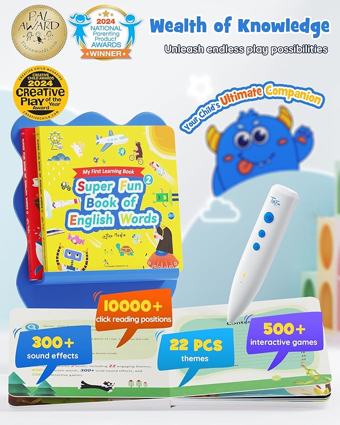 TEKFUN Learn to Read Words Books with Talking Pen, Educational Autism Sensory Toys for Kids, 500+ Learning Activities, Toddler Birthday Gifts for Boys Girls Ages 1-6