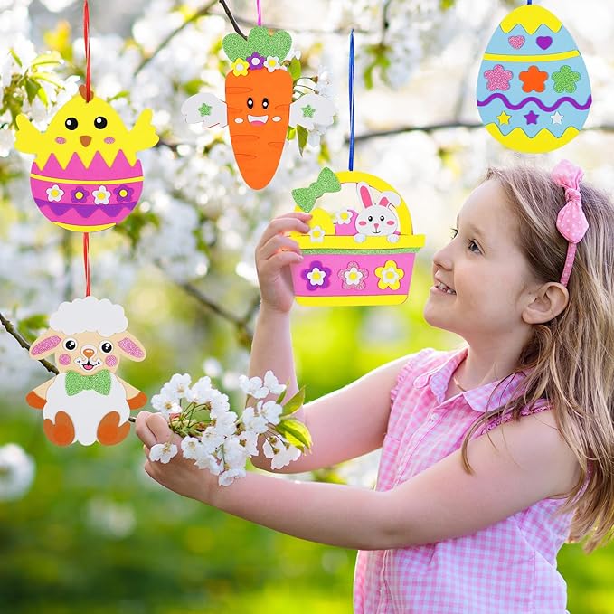 Fennoral 12 Pack Easter Craft Kit for Kids Make Your Own Easter Arts and Crafts DIY Foam Stickers Ornaments Bulk for School Classroom Activity Party Supplies Home Decorations Gift