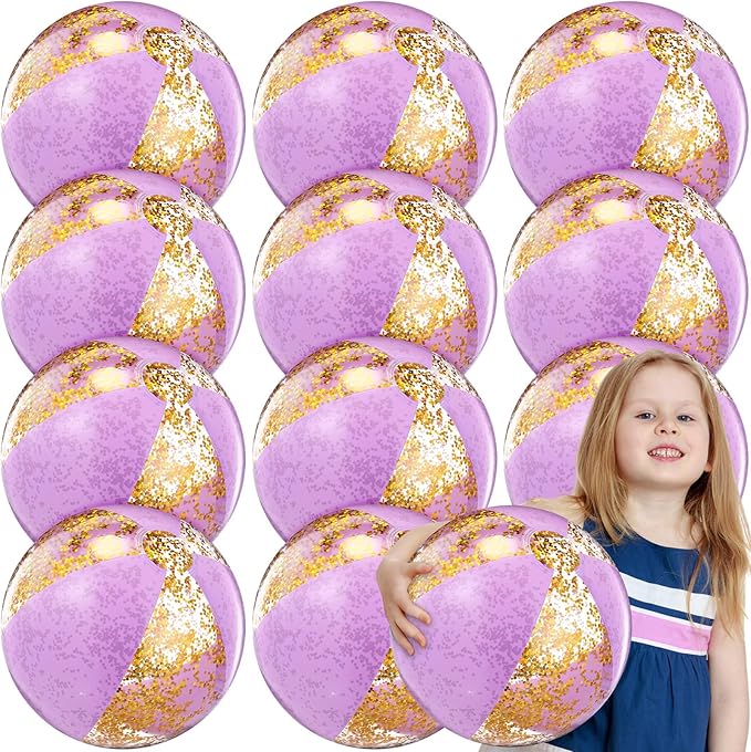 12 Pcs 16 Inch Inflatable Beach Balls Bulk Jumbo Pastel Inflatable Decorated Ball with Macaron Color PVC Party Ornaments for Summer Birthday Party Decoration(Purple)