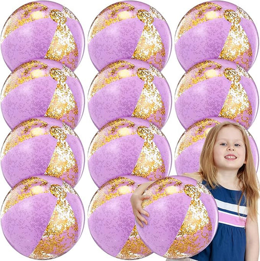 12 Pcs 16 Inch Inflatable Beach Balls Bulk Jumbo Pastel Inflatable Decorated Ball with Macaron Color PVC Party Ornaments for Summer Birthday Party Decoration(Purple)