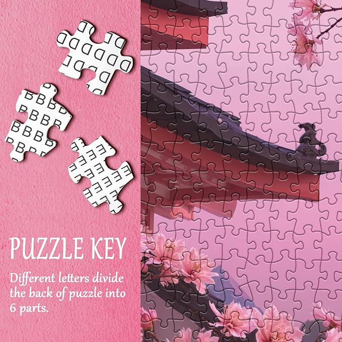 Flower Japan Landscape Puzzle for Adults 1000 Pieces, Challenging Cherry Blossom Jigsaw Puzzle, Beautiful Floral Mountain Pink Asian Japanese Puzzle