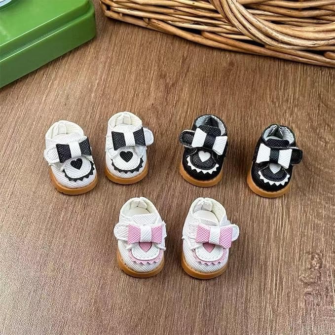 Mini Mary Jane PU Leather Lububu Doll Shoes with Bow Decor Compatible for 15cm 17cm Doll, Cute Doll Clothes & Outfit Accessories Suitable for 6.7 Inches Dolls (Bow Mary Jane - White)