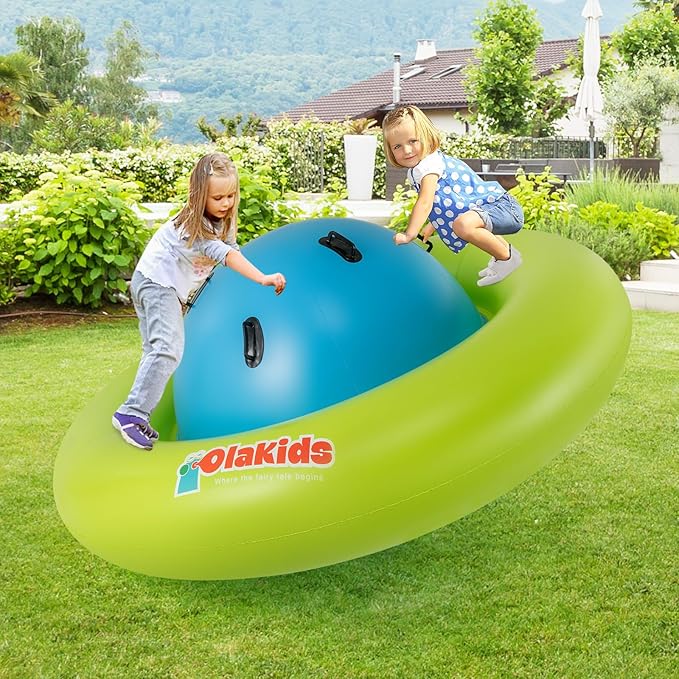 OLAKIDS 8FT Inflatable Dome Rocker Bouncer, Outdoor Kids Giant Roll and Play Seesaw Rocker with 6 Secure Handles, Max Weight 250 LBS, Toddlers Climbing Toy Backyard Play Center Equipment