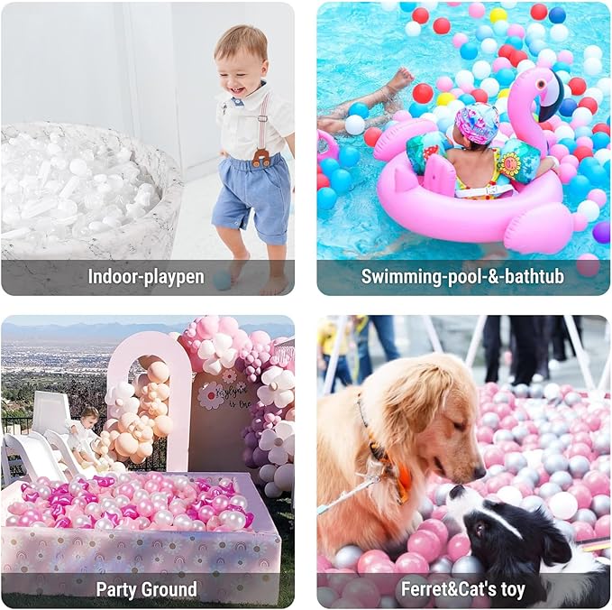 STARBOLO Ball Pit Balls for Toddlers - 500 Ball Pit Balls Crush Proof Plastic Toy Balls for Toddlers Ball Pits, Ball Pit Play Tent, Baby Pool Water Toys,500pcs(White, Clear)