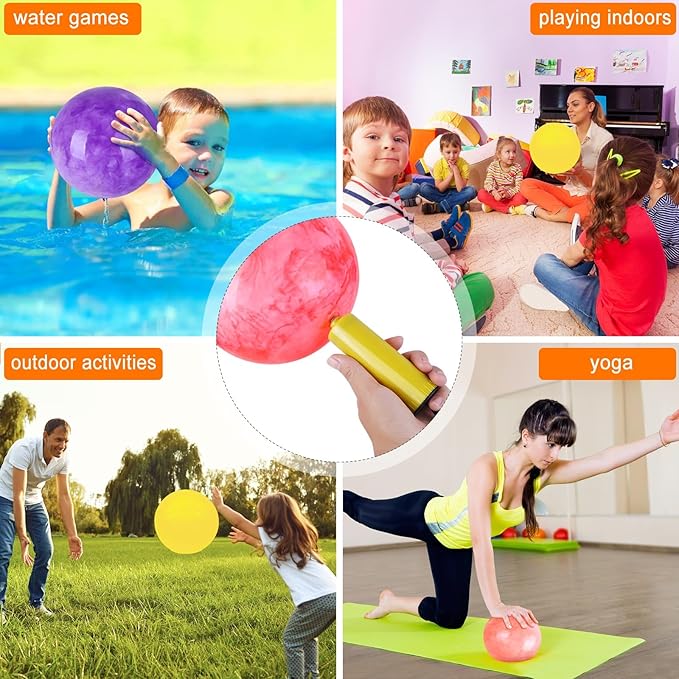 6 Pcs Playground Balls for Kids, 9 Inch Inflatable Bouncy Balls with Pump for Kickball, Dodgeballs, Indoor Outdoor Play Balls