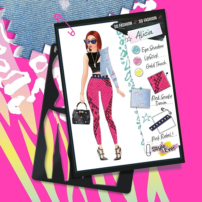 Canal Toys Style 4 Ever Fashion Design Studio, Design Your own Fashions, Design Sheets with Stencils, Stickers, and Fabrics, Add Colors, Patterns, and Textures, All Organized in The Stylish Studio